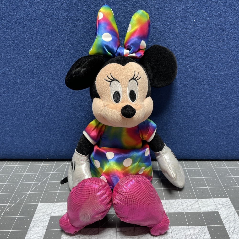 Ty Beanie Sparkle Minnie Mouse Plush Disney Rainbow Polka Dot Dress 12" 2014